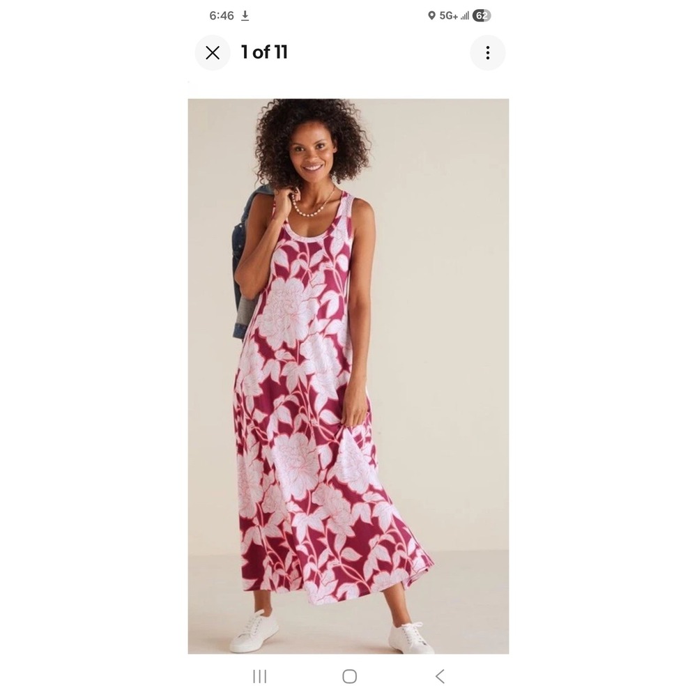 Soft Surroundings Santiago Dress Rose Floral Pink Cotton Modal Maxi Dress XS New